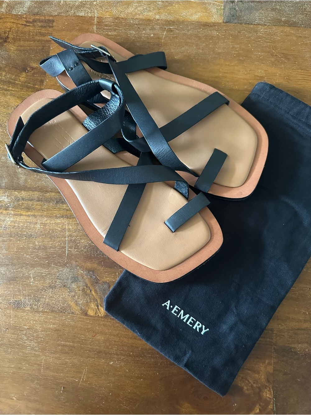 A.Emery x Matteau Black Strappy Leather Sandals - Women's size 39